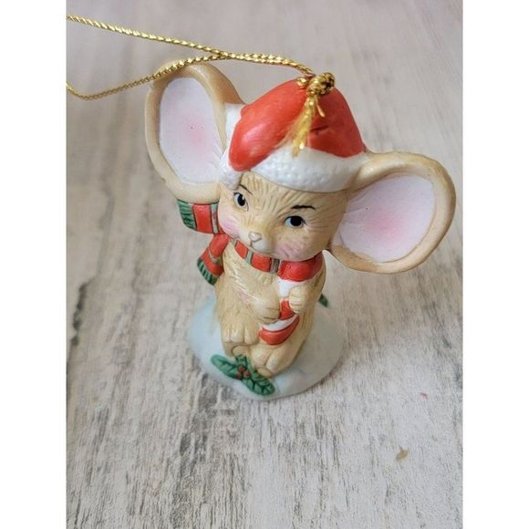 Ceramic Santa hat Mouse mice candy cane mistletoe ornament Xmas decor - Picture 1 of 5